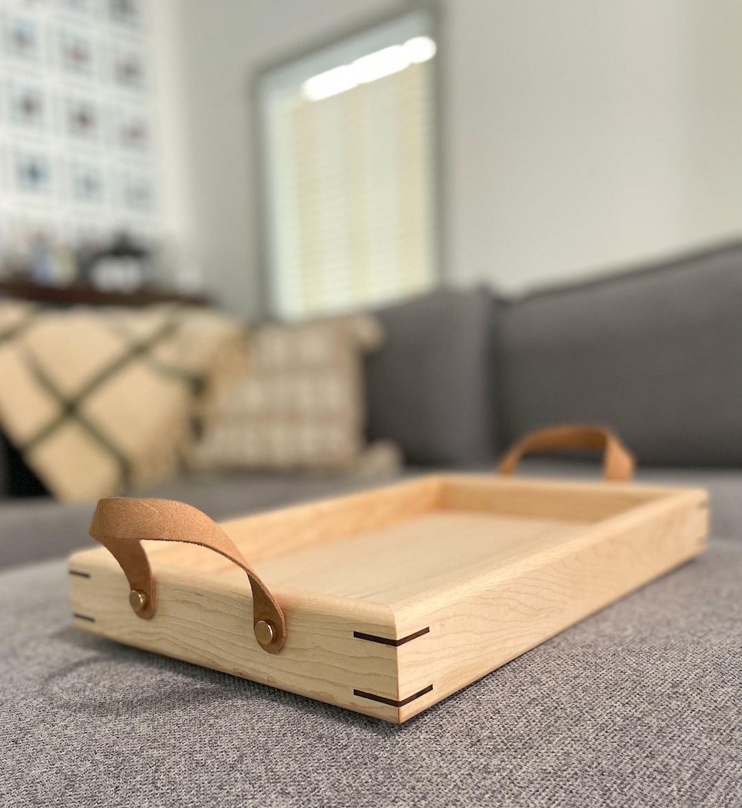 Maple Tray Rack Modern Maple Tray With Leather Handles | Walnut Details | Minimalist ...