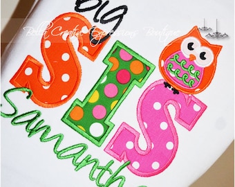 Big Sis or Lil Sis Owl Appliqued Bodysuit or Shirt