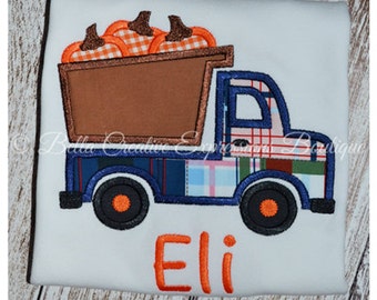 Pumpkin Pickup Truck Applique Bodysuit or Shirt with monogrammed name