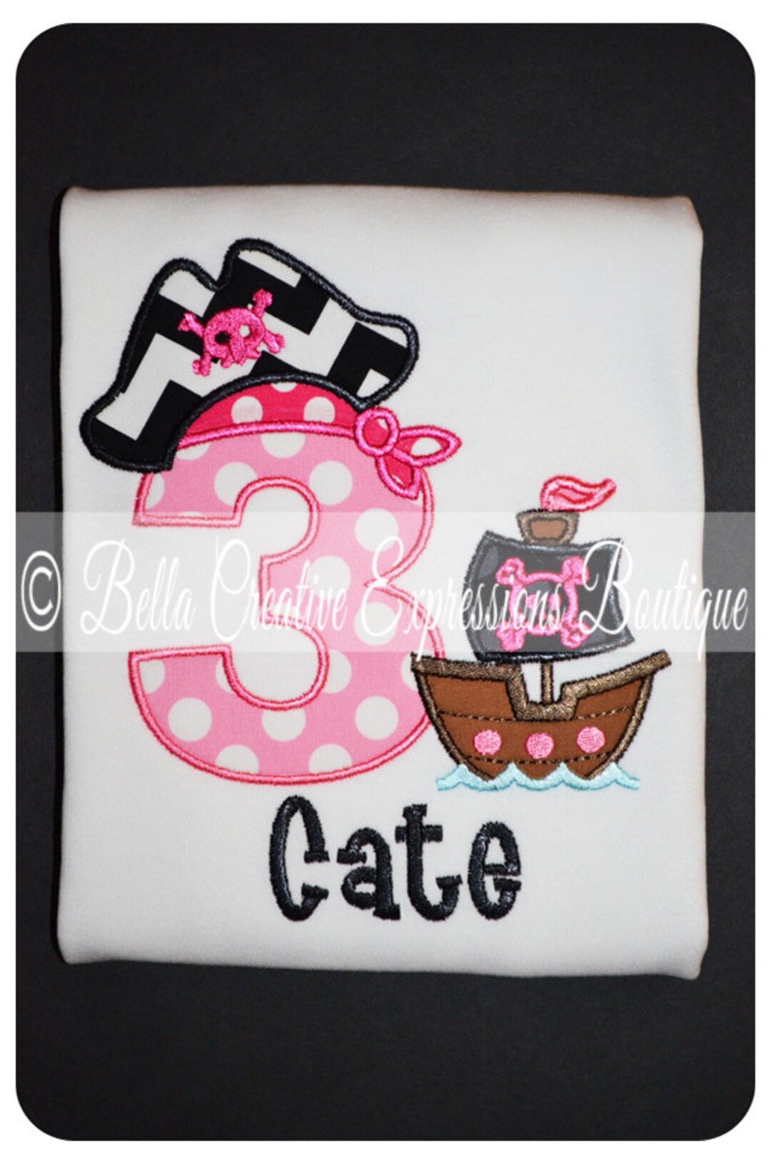Birthday Applique Number With Pirate Ship Bodysuit or Shirt - Etsy