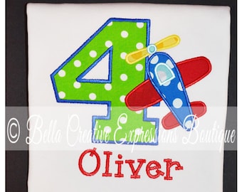 Birthday Appliqued Number with Plane Bodysuit or Shirt