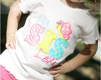 Big Sis or Lil Sis Butterfly Appliqued Bodysuit or Shirt