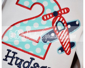 Birthday Appliqued Number with Plane Bodysuit or Shirt