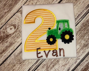 Birthday Appliqued Number with Tractor Bodysuit or Shirt