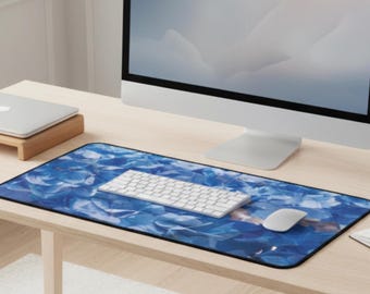 Floral Desk Mat, Blue Hydrangea Collage, Mouse Pad, Flower Pattern, Nature Lovers, Office Decor, Desk Accessory, Dorm, Home, Teacher, Calm
