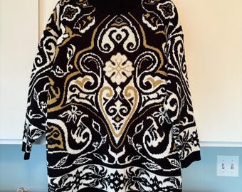 Suéter navideño vintage de cuello alto con ribete, talla M, estilo años 80/90