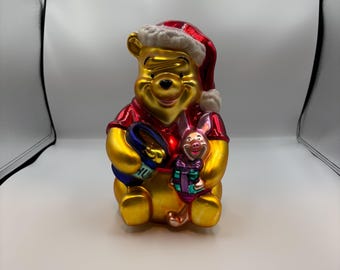 Adorno de mesa vintage de Disney de Winnie the Pooh (Pooh y Piglet), de vidrio soplado pintado a mano, de 28 cm (11 pulgadas).