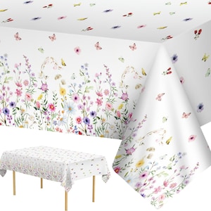 2 Pcs Spring Floral Tablecloth, Butterfly Garden Party Decor, Disposable 54x108 Inch