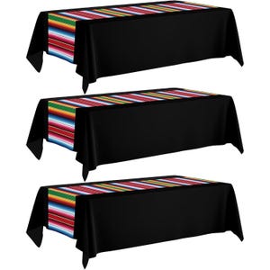 3-Pack Mexican Fiesta Tablecloths, 108x54", Serape Stripe, Cinco de Mayo & Taco Party Decor