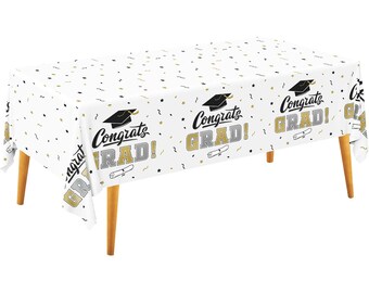 Class of 2026 Graduation Tablecloth Set, White & Gold Grad Party Decorations, 3 Pack 54x108