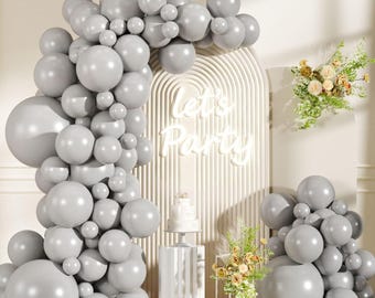Matte Gray Balloon Arch Kit, Neutral Boho Party Garland Decorations
