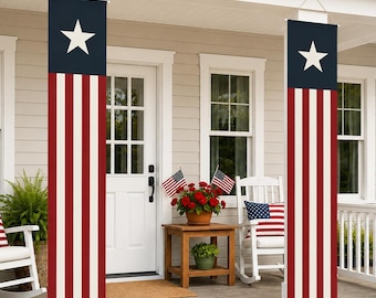 Set of 2 Patriotic Porch Banners, Stars Stripes Door Decor