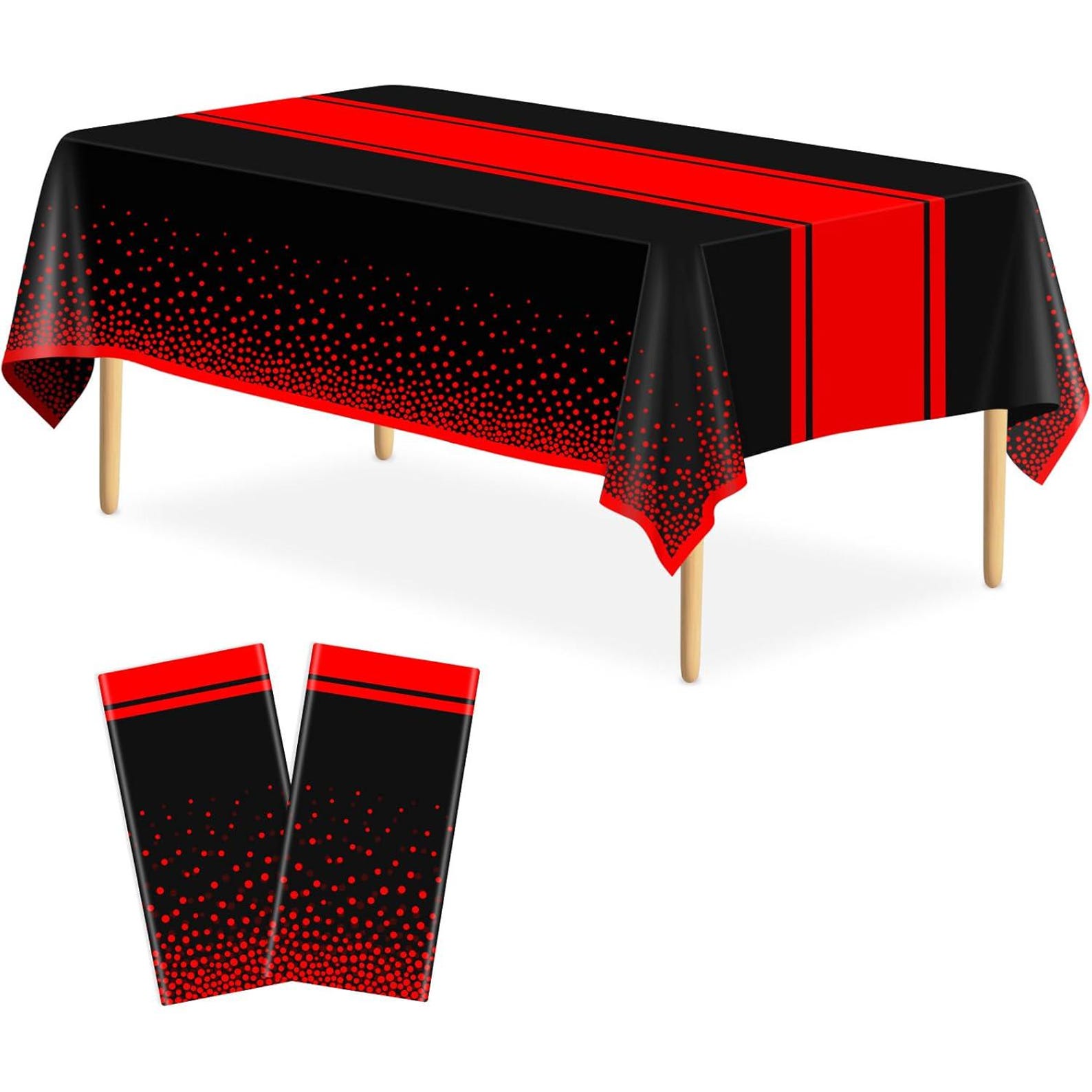 Black Red Party Tablecloths 2 Pack Disposable Plastic Covers 54x108