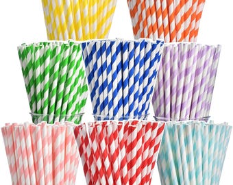 200 Rainbow Paper Straws, Colorful Party Straws for Birthday, Wedding & Showers