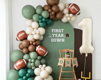 First Year Down Football Balloon Arch Kit, 1st Birthday Decor, Boy Party Garland