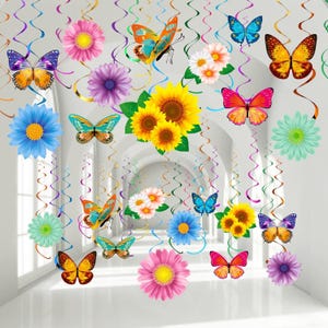 30 Pcs Flower Butterfly Hanging Swirl Decorations, Spring Party, Baby Shower, Mother's Day