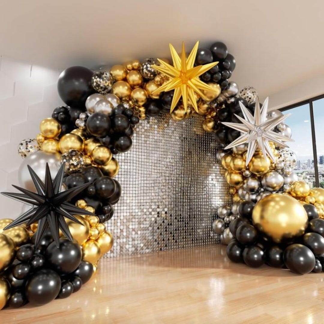 Black Gold Silver Balloon Arch Kit 142pcs Metallic Balloon Garland for ...