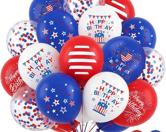 Red White Blue Patriotic Balloons, Happy Birthday USA Party Decor