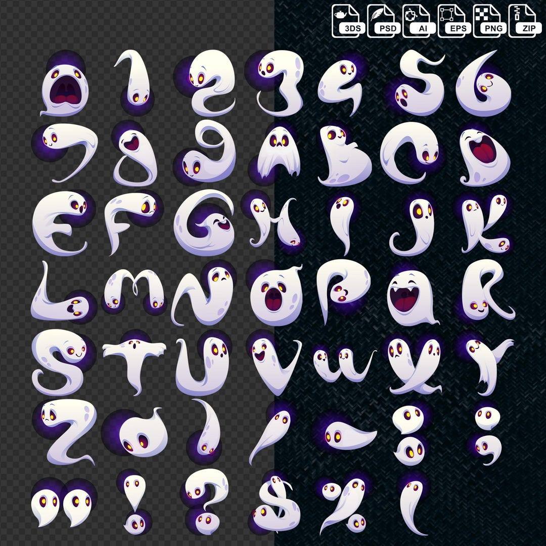 Decorative Themed Alphabet PNG, Ghost Font Letters, Fun Typography ...