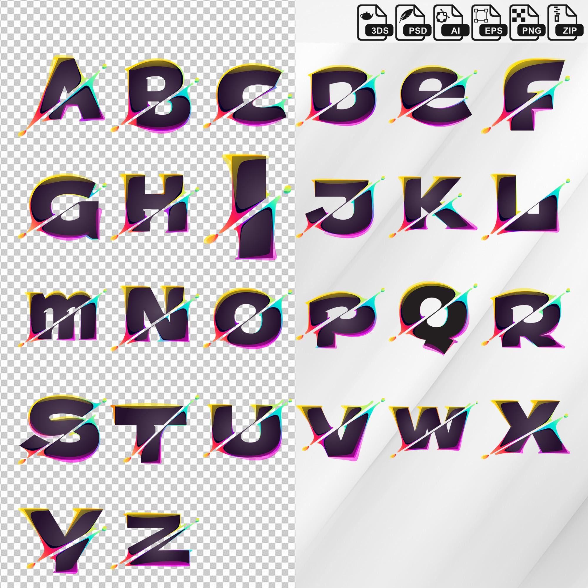 Multicolor Letter Design Cartoon Alphabet PNG, Multicolor Letters, Fun Typography, Sticker ...