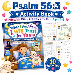Psalm 56:3 Bible Activity Pages, Trust God Coloring Book, Sunday School Activities (Digital Download)