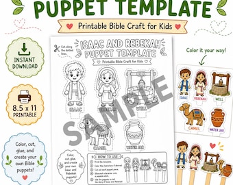 Isaac and Rebekah Puppet Template | Bible Story Craft for Kids | Sunday School Printable | Coloring Page Puppet Activity PDF