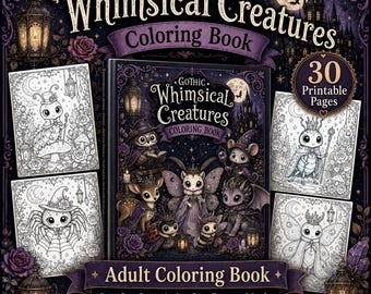 Gothic Whimsical Creatures Adult Coloring Book, Spooky Animals Moths (Digital Download)
