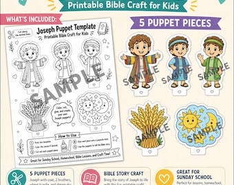 Joseph Puppet Template Printable Bible Craft for Kids, Sunday School Coloring Activity, Joseph Coat Puppets, Bible Story Craft,