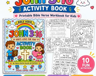 John 3:16 Kids Activity Book, Christian Bible Verse Worksheets, Faith Activities (Digital Download)