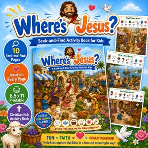 Where's Jesus Seek-and-Find Activity Book, Bible I Spy Game (Digital Download)