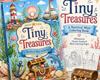 Tiny Treasures Nautical Mini Coloring Book, Printable Ocean Coloring Pages, Cute Sea Life Mini Designs, Kids Teens Adults Coloring PDF