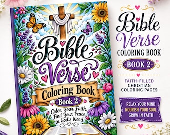 Bible Verse Coloring Book Book 2, 50 Printable Christian Coloring Pages for Adults, Scripture Coloring Pages, Faith-Based Digital Download