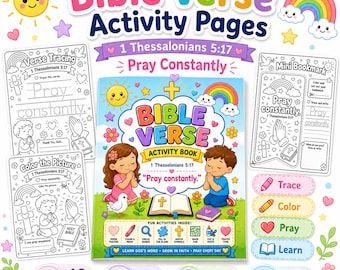 1 Thessalonians 5:17 Pray Constantly, Bible Verse Activity Pages for Kids,  Christian Printable Worksheets, Sunday School Activity,
