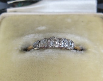 Antique Victorian Era 18k Gold and Silver 5 Diamond Half Hoop Ring