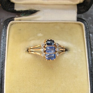 Antique 18k Gold Sapphire and Rose Cut Diamond Ring