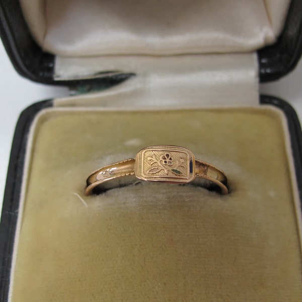 Antique 18k Yellow Gold Enamel Pansy Mourning Ring