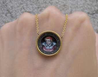 Antique 18k Enamel Portrait Miniature Royal on 14k Yellow Gold Chain Necklace