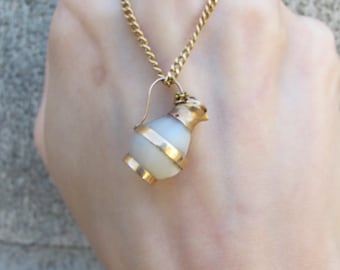 Antique 18k Yellow Gold Mother of Pearl Urn Pitcher Charm Pendant