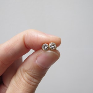 Vintage 14k Yellow Gold Bezel Set Diamond Stud Earrings