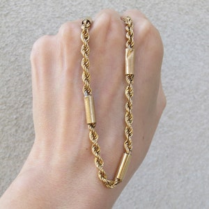 Vintage 14k Yellow Gold Rope and Cylinder Link Chain Necklace