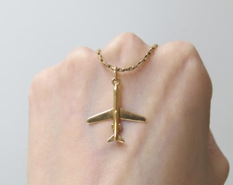 Vintage 14k Yellow Gold Airplane Pendant Charm