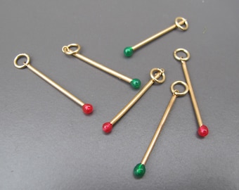 Custom Made 14k Yellow Gold Enamel Matchstick Charm Pendant