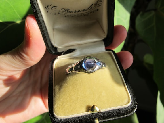 Vintage 18k White Gold Sugarloaf Cabochon Sapphire Ring Etsy UK