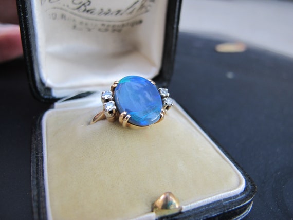 Vintage Natural Black Opal with Diamonds in 14k Y… - image 3