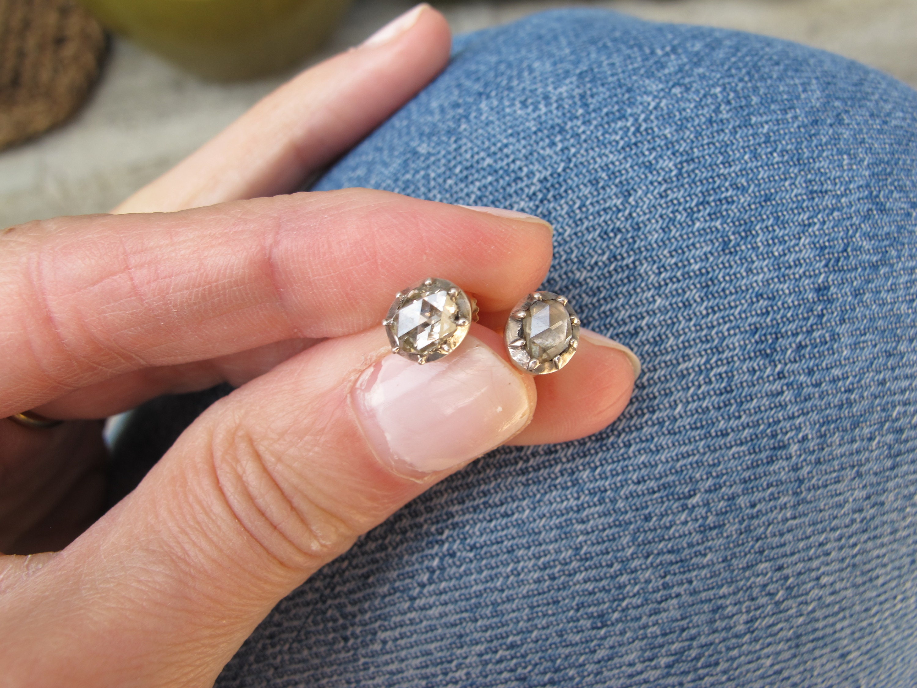 Antique Rose Cut Diamond Collet Set in Silver and 14k Yellow  Etsy Sweden