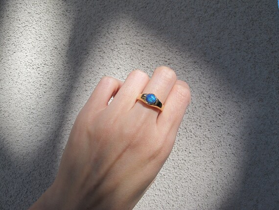 Vintage Natural Black Crystal Opal Bezel Set Ring… - image 8