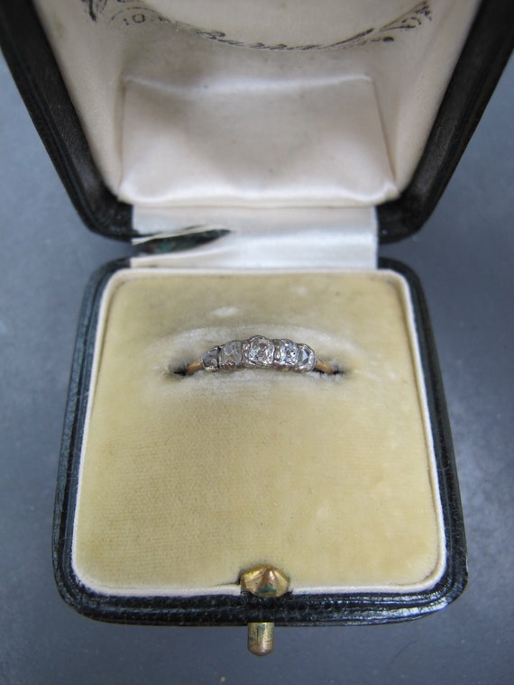 Antique Victorian Era 18k Gold and Silver 5 Diamo… - image 1