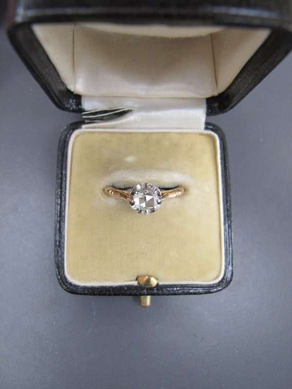 Antique Rose Cut Diamond Solitaire in 18k Gold an… - image 1