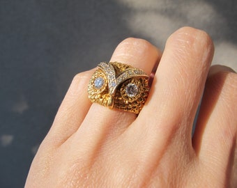 Vintage 18k Yellow Gold Diamond Owl Ring - Etsy