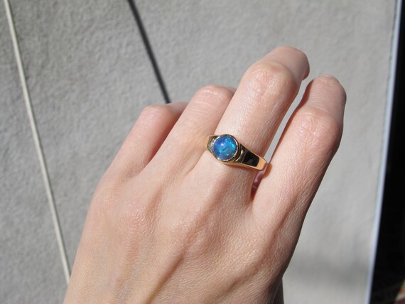 Vintage Natural Black Crystal Opal Bezel Set Ring… - image 7